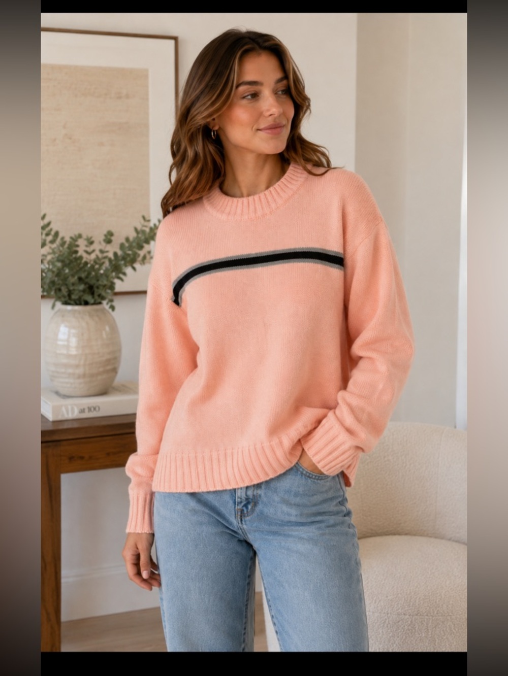 DONNI Cotton Cashmere Oversized Stripe Sweater Pink Size M